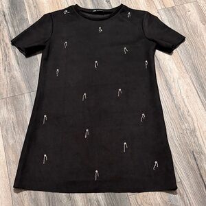 Zara Black Suede Dress with Crew Neck